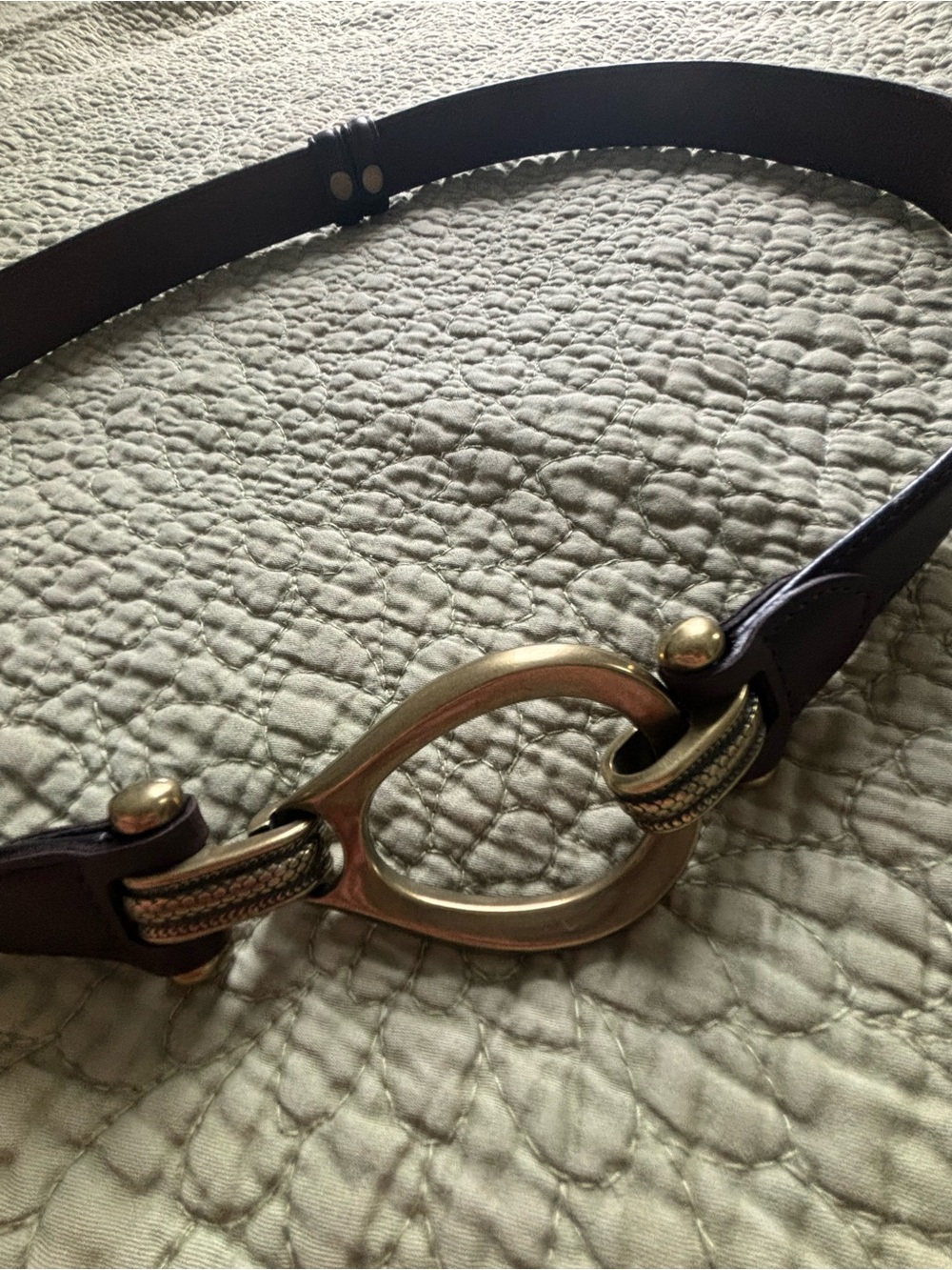 Brown Leather Belt w/ Gold Hook Hardware M/L - Picture 6 of 7